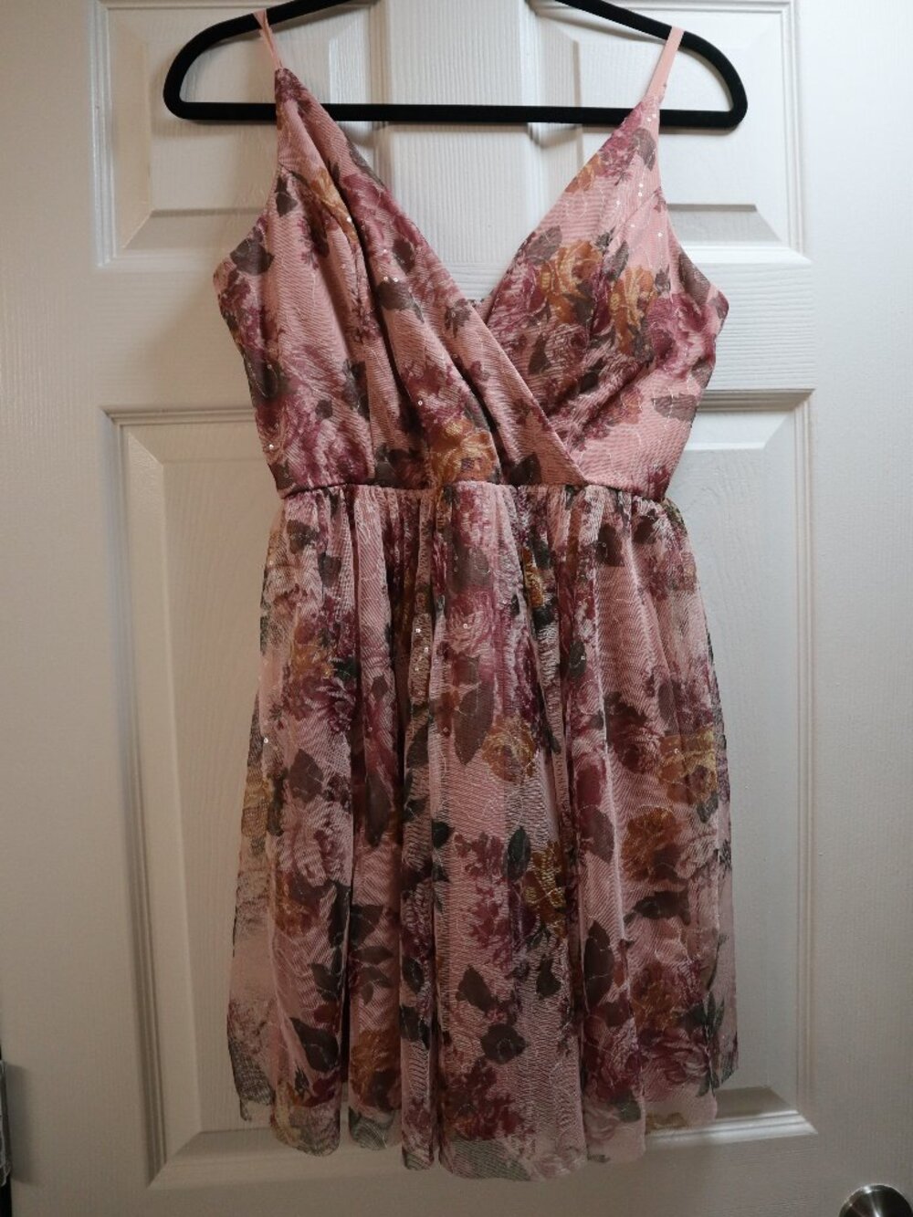 Windsor Floral Chiffon Empire Waist Dress - Pink with Burgundy Floral